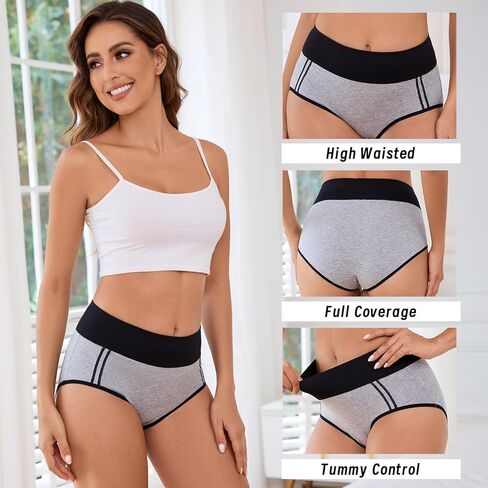 ملابس داخلية نسائية عالية الخصر للتحكم في البطن، ملابس داخلية من القطن الناعم، سراويل داخلية بتغطية كاملة in Kuwait