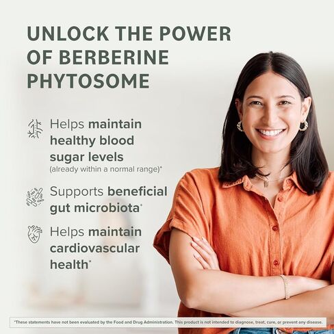 Berberine Phytosome Supplement - Healthy Gut Support - 550 mg, 60 Count in Kuwait