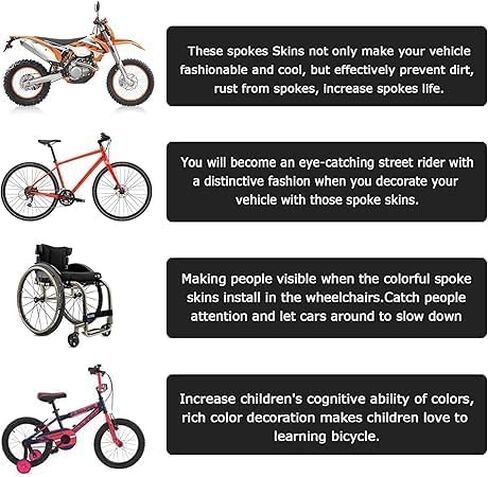 72 Pcs Motorcycle Spoke Skins Covers for 8"-21" wheel rims for Kawasaki KX KL-XF KLR KL Honda CRF XL XLR XR K.T.M Y.amaha XT250-600 WRF XC R-Z400S SM RM2 F750GS(Black) in Kuwait