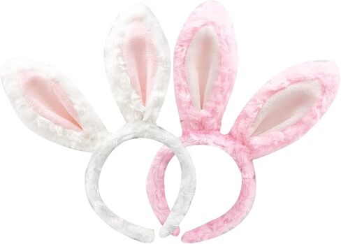 2pack Bunny Ears for Kids Adult Baby, Easter Gifts Decorations Pink White Plush Rabbit Headband,Birthday Cosplay Party School Supplies in Saudi Arabia