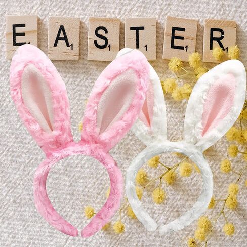 2pack Bunny Ears for Kids Adult Baby, Easter Gifts Decorations Pink White Plush Rabbit Headband,Birthday Cosplay Party School Supplies in Saudi Arabia