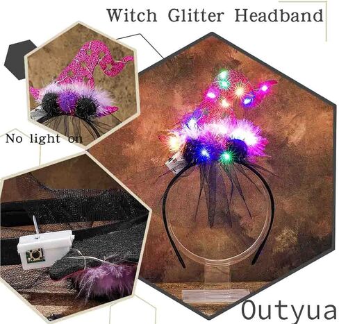 Light up Witch Hat Headbands Led Halloween Headband Witch Hats Hair Hoop Lace furry Party Cosplay for Women in Saudi Arabia