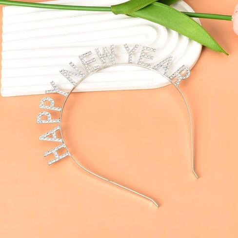 New Years Headband Rhinestone Crown Tiara Sparkling Gold Happy Christmas Hats Headwear New Year Christmas Gifts for Women Girls New Year Party Hats 2024 Supplies Favors Decor in Saudi Arabia