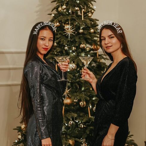 New Years Headband Rhinestone Crown Tiara Sparkling Gold Happy Christmas Hats Headwear New Year Christmas Gifts for Women Girls New Year Party Hats 2024 Supplies Favors Decor in Saudi Arabia