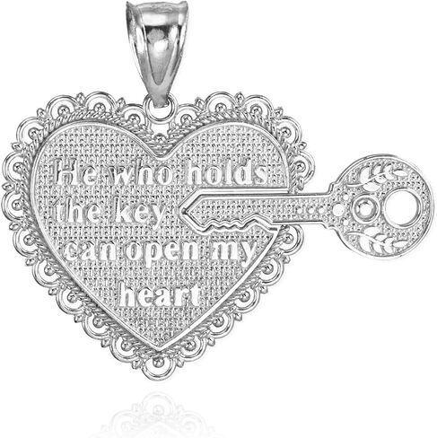925 Sterling Silver Textured Charm Key of my Heart Charm 2-Piece Pendant Set in Saudi Arabia