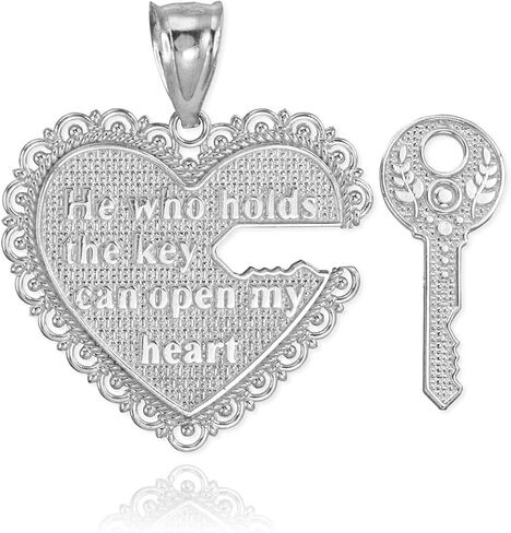 925 Sterling Silver Textured Charm Key of my Heart Charm 2-Piece Pendant Set in Saudi Arabia