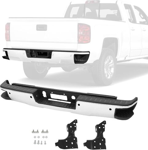Rear Step Bumper Assembly With Parking Aid Sensors Hole Replacement For Chevy Chevrolet Silverado GMC Sierra 1500 2014-2018 Truck Polished Chrome Carbon Steel Back Step Bumper GM1103175, GM1102557 in Saudi Arabia