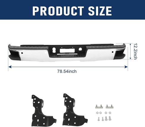 Rear Step Bumper Assembly With Parking Aid Sensors Hole Replacement For Chevy Chevrolet Silverado GMC Sierra 1500 2014-2018 Truck Polished Chrome Carbon Steel Back Step Bumper GM1103175, GM1102557 in Saudi Arabia
