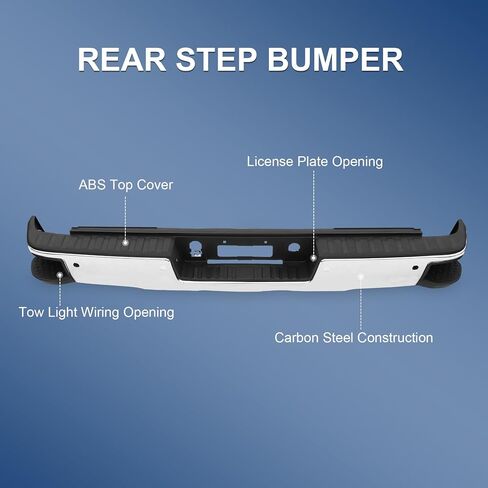 Rear Step Bumper Assembly With Parking Aid Sensors Hole Replacement For Chevy Chevrolet Silverado GMC Sierra 1500 2014-2018 Truck Polished Chrome Carbon Steel Back Step Bumper GM1103175, GM1102557 in Saudi Arabia