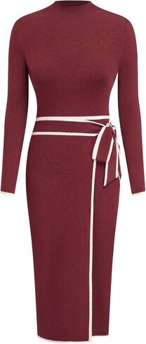 CIDER Sweater Dress for Women Long Sleeve Dress Mock Turtleneck Bow Tie Midi Work Dresses Old Money Dresses Fall Winter in Saudi Arabia