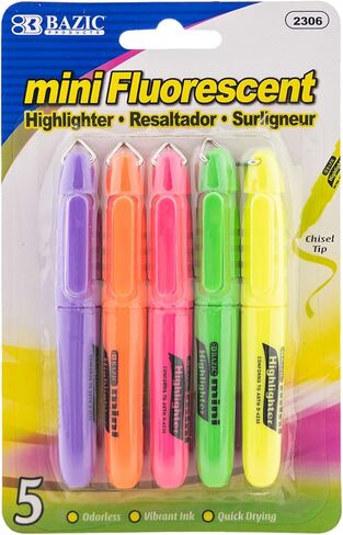 BAZIC Mini Highlighter Pen Pastel Color, Chisel Tip Broad Fine Line Highlighters Unscented (5/Pack), 1-Pack in Saudi Arabia