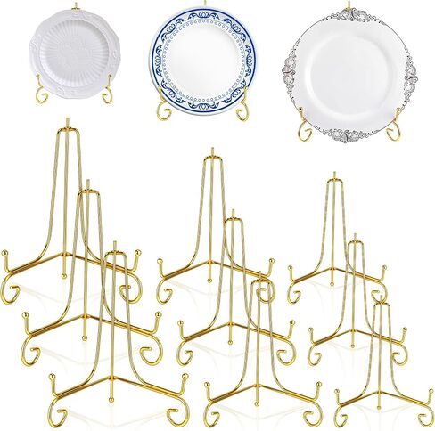 12 Pack 3 Size Improved Anti-Slip Plate Stands for Display, Gold Iron Display Stand, Easel Plate Display Photo Holder Stand, Iron Wire Easel Frame Stand for Displaying Pictures, Plates and Arts (4, 6, 8 Inch) in Saudi Arabia