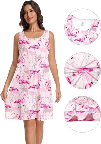 2 حزمة قمصان النوم للنساء بلا أكمام ثوب الليل تانك قميص النوم الرقبة المستديرة ملابس خاصة طباعة بيجامة فستان S-5XL in Kuwait