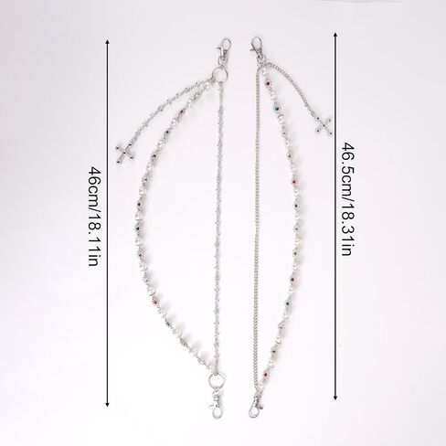 2pcs Fashion Layered Pants Wallet Chains, Imitation Pearl Rhinestone Flower Cross Pendant Chains for Clothing in Saudi Arabia