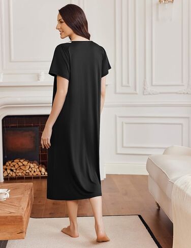 Ekouaer Long Nightgowns for Women Short Sleeve Sleepshirt Button Sleep Dress with Pockets in Saudi Arabia