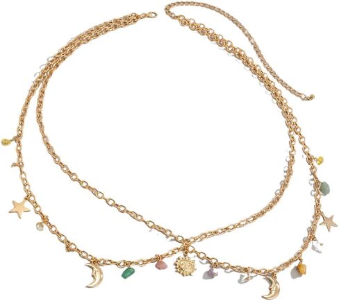 Vintage Waist Belt Chains With Crescent Star Dangle Charm Tassel Body Chains Minimalist Moon Star Sun Beach Dress Layered Belly Chains Jewelry Accessory for Women in Saudi Arabia