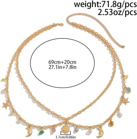 Vintage Waist Belt Chains With Crescent Star Dangle Charm Tassel Body Chains Minimalist Moon Star Sun Beach Dress Layered Belly Chains Jewelry Accessory for Women in Saudi Arabia