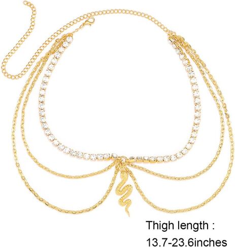 Asooll Gold Crystal Leg Chain Snake Rhinestones Thigh Chain Layered Leg Body Jewerly Fashion Beach Party Rave Body Accessories Jewelry for Women and Girls in Saudi Arabia