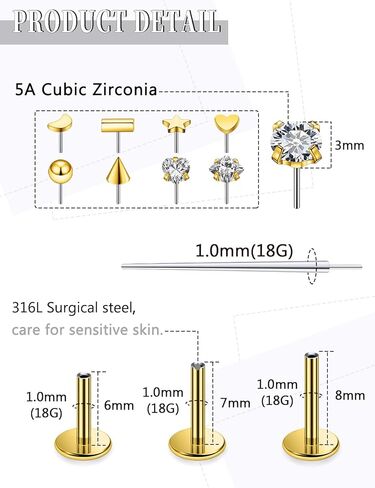 20G 18G 16G Threadless Push in Nose Ring Studs Flat Back Stud Earrings 316L Surgical Steel Tragus Helix Cartilage Earrings Lip Labret Medusa Piercing Jewelry For Women Men in Kuwait