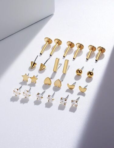 20G 18G 16G Threadless Push in Nose Ring Studs Flat Back Stud Earrings 316L Surgical Steel Tragus Helix Cartilage Earrings Lip Labret Medusa Piercing Jewelry For Women Men in Kuwait