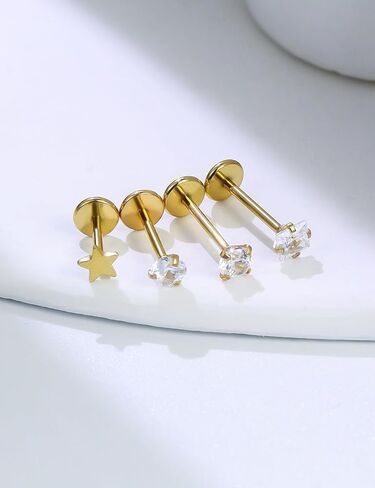 20G 18G 16G Threadless Push in Nose Ring Studs Flat Back Stud Earrings 316L Surgical Steel Tragus Helix Cartilage Earrings Lip Labret Medusa Piercing Jewelry For Women Men in Kuwait