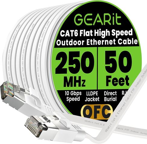 GearIT Cat 6 Outdoor Flat Ethernet Cable (15ft, Gray) Direct Burial Rated LLDPE Jacket - Indoor Cat6 Shielded FTP 10Gbps High Speed Gaming Computer Network RJ45 Snagless Patch Cord Internet in Kuwait