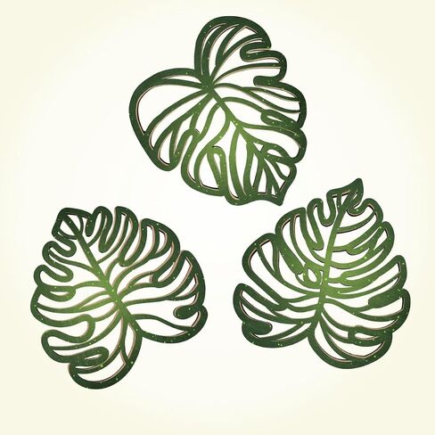 3PCS Palm Leaves Wood Wall Decor, Tropical Wall Art Jungle Decor, Wooden Natural Leaves Plant Wall Decor, Vintage Tropical Plant Plaque for Home Living Room Kitchen Bedroom Bathroom & Garden, Green in Saudi Arabia