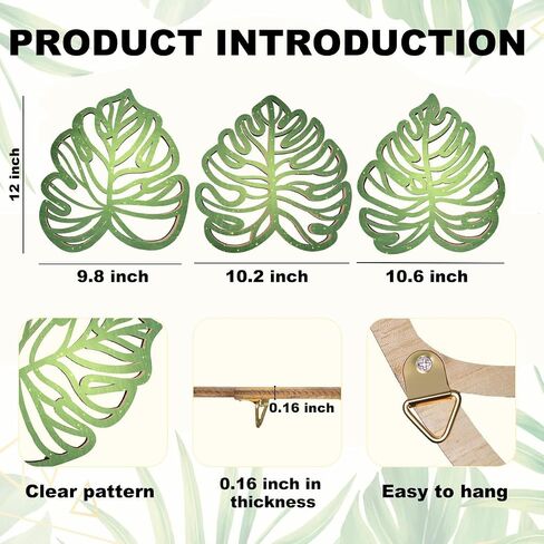 3PCS Palm Leaves Wood Wall Decor, Tropical Wall Art Jungle Decor, Wooden Natural Leaves Plant Wall Decor, Vintage Tropical Plant Plaque for Home Living Room Kitchen Bedroom Bathroom & Garden, Green in Saudi Arabia