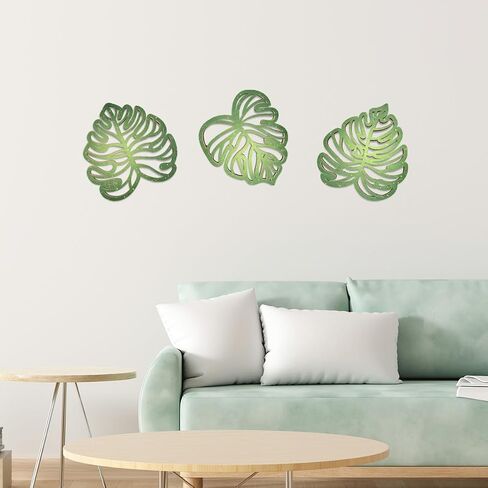 3PCS Palm Leaves Wood Wall Decor, Tropical Wall Art Jungle Decor, Wooden Natural Leaves Plant Wall Decor, Vintage Tropical Plant Plaque for Home Living Room Kitchen Bedroom Bathroom & Garden, Green in Saudi Arabia