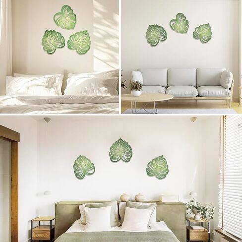 3PCS Palm Leaves Wood Wall Decor, Tropical Wall Art Jungle Decor, Wooden Natural Leaves Plant Wall Decor, Vintage Tropical Plant Plaque for Home Living Room Kitchen Bedroom Bathroom & Garden, Green in Saudi Arabia
