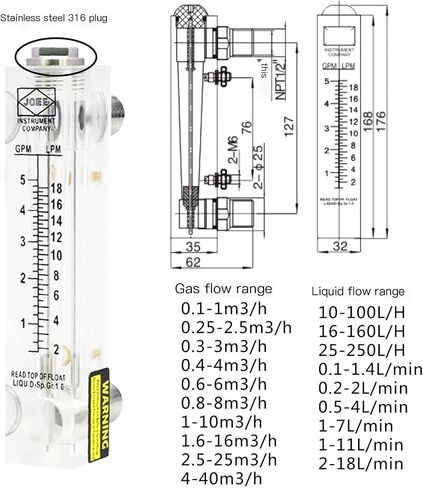 LZT-15 LZM-15Z Panel Install Acrylic Plastic Float Flowmeter For Water Liquid With 316 Stainless Steel Adapter Connection(Fix 1-11 LPM) in Saudi Arabia
