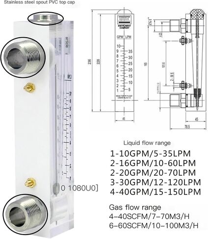 LZT-25M 1" BSPP Male PVC Acrylic Glass Plastic Liquid Water Gas Air Float Flowmeter with Adjustable Valve Panel Installation(1-10GPM 5-35LPM) in Saudi Arabia