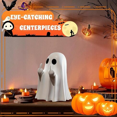 Halloween Ghost Figurines - Resin Ghost Statue, Cute Finger Ghost Ornament for Indoor & Porch Decor, Spooky Halloween Home Decoration (1pcs) in Saudi Arabia