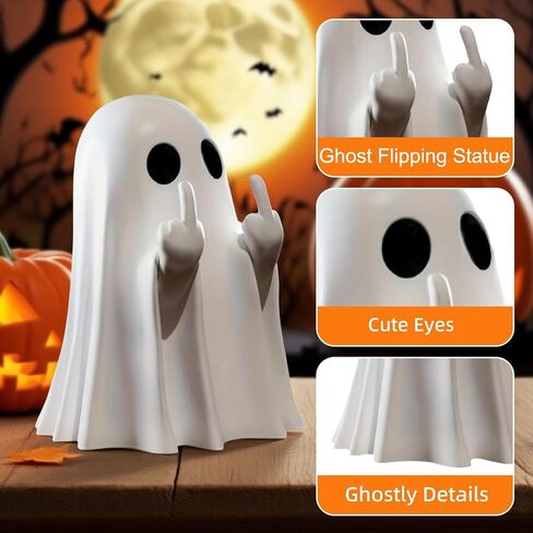 Halloween Ghost Figurines - Resin Ghost Statue, Cute Finger Ghost Ornament for Indoor & Porch Decor, Spooky Halloween Home Decoration (1pcs) in Saudi Arabia