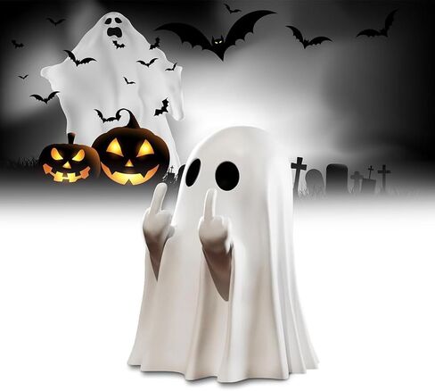 Halloween Ghost Figurines - Resin Ghost Statue, Cute Finger Ghost Ornament for Indoor & Porch Decor, Spooky Halloween Home Decoration (1pcs) in Saudi Arabia