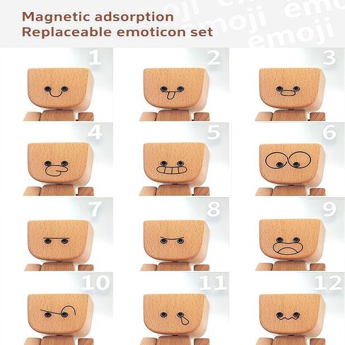 2025 New Shaking Wooden Man, Handmade Shaking Feet Wooden Car Dashboard Decorations with 12 Pcs Magnetic Expressions, Creative Wood Desktop Decor for Travel, Creative Gifts for Men in Saudi Arabia