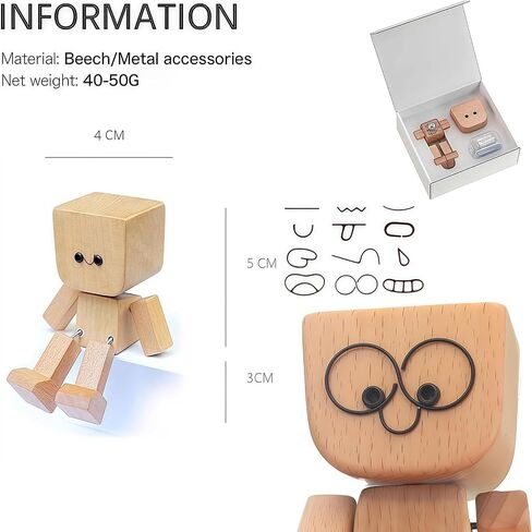 2025 New Shaking Wooden Man, Handmade Shaking Feet Wooden Car Dashboard Decorations with 12 Pcs Magnetic Expressions, Creative Wood Desktop Decor for Travel, Creative Gifts for Men in Saudi Arabia