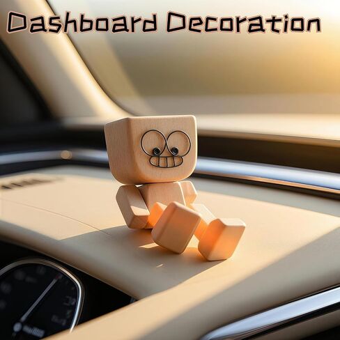 2025 New Shaking Wooden Man, Handmade Shaking Feet Wooden Car Dashboard Decorations with 12 Pcs Magnetic Expressions, Creative Wood Desktop Decor for Travel, Creative Gifts for Men in Saudi Arabia
