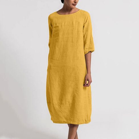 Women's Half Sleeve Cotton Linen Dress Boho Comfy Shirt Dresses Summer Casual Short Sleeve Dress Teacher Clothes in Saudi Arabia