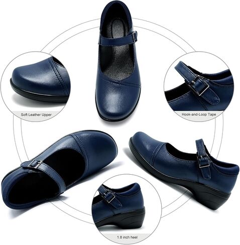 Womens Mary Jane Shoes with Arch Support Leather Round Toe Classics Ankle Strap Loafers Comfort Dress Shoes in Kuwait
