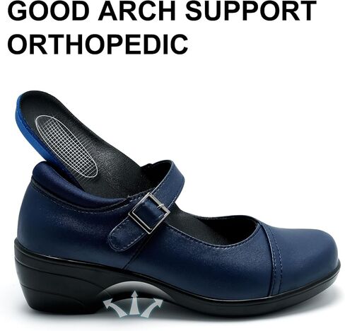 Womens Mary Jane Shoes with Arch Support Leather Round Toe Classics Ankle Strap Loafers Comfort Dress Shoes in Kuwait