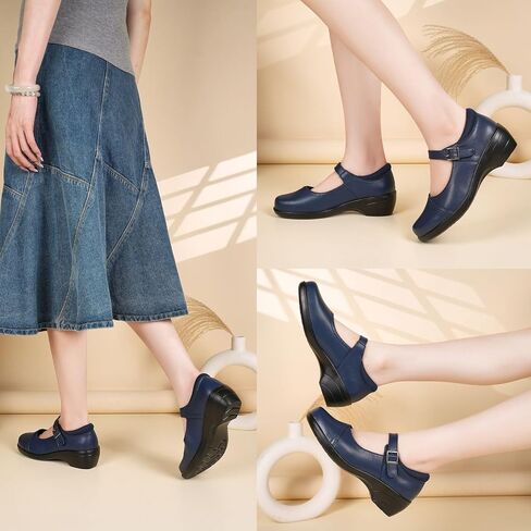Womens Mary Jane Shoes with Arch Support Leather Round Toe Classics Ankle Strap Loafers Comfort Dress Shoes in Kuwait