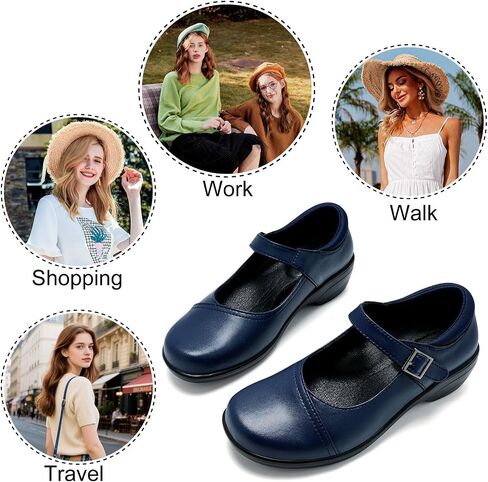 Womens Mary Jane Shoes with Arch Support Leather Round Toe Classics Ankle Strap Loafers Comfort Dress Shoes in Kuwait