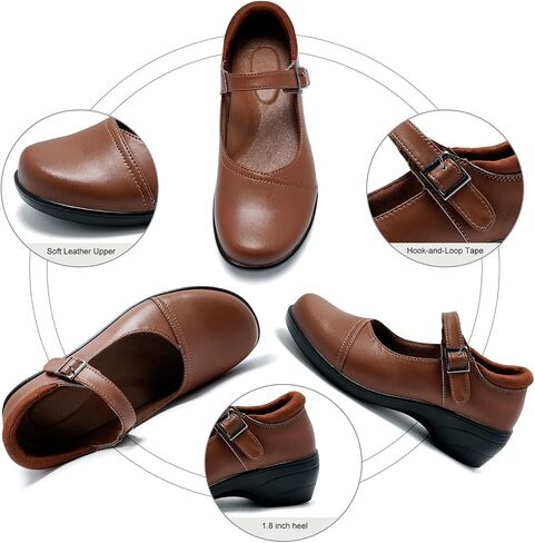 Womens Mary Jane Shoes with Arch Support Leather Round Toe Classics Ankle Strap Loafers Comfort Dress Shoes in Kuwait