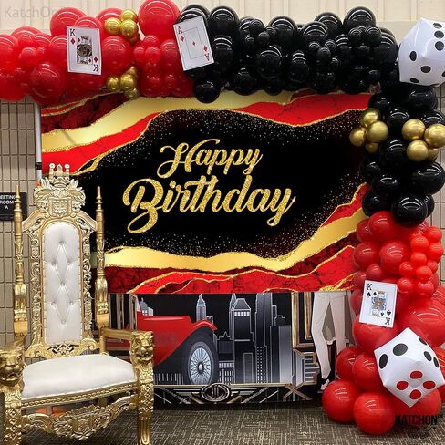 KatchOn, Red and Black Happy Birthday Banner - XtraLarge 72x44 Inch | Red and Black Birthday Decorations | Happy Birthday Banner Red and Black for Casino Party Decorations | Happy Birthday Backdrop in Saudi Arabia