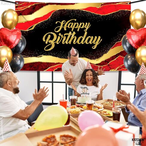 KatchOn, Red and Black Happy Birthday Banner - XtraLarge 72x44 Inch | Red and Black Birthday Decorations | Happy Birthday Banner Red and Black for Casino Party Decorations | Happy Birthday Backdrop in Saudi Arabia