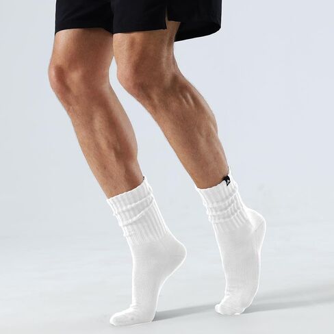 Scrunch Slouch Crew Socks ريترو مضلع القطن خففت 3 حزمة التمهيد رياضة رياضة الجوارب العجل مريحة للرجال والنساء in Kuwait