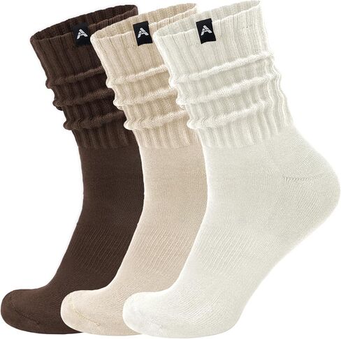 Scrunch Slouch Crew Socks Retro Ribbed Cotton Cushioned 3 Pack Boot Sneaker Gym Cozy Calf Socks For Men & Women in Saudi Arabia
