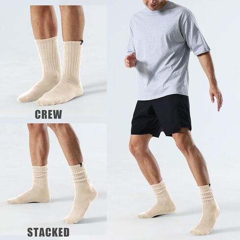 Scrunch Slouch Crew Socks Retro Ribbed Cotton Cushioned 3 Pack Boot Sneaker Gym Cozy Calf Socks For Men & Women in Saudi Arabia