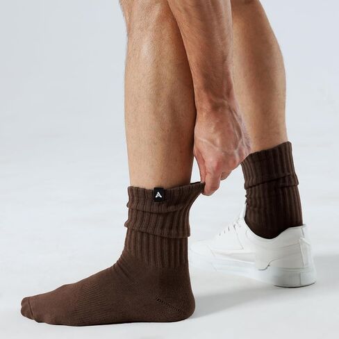 Scrunch Slouch Crew Socks Retro Ribbed Cotton Cushioned 3 Pack Boot Sneaker Gym Cozy Calf Socks For Men & Women in Saudi Arabia